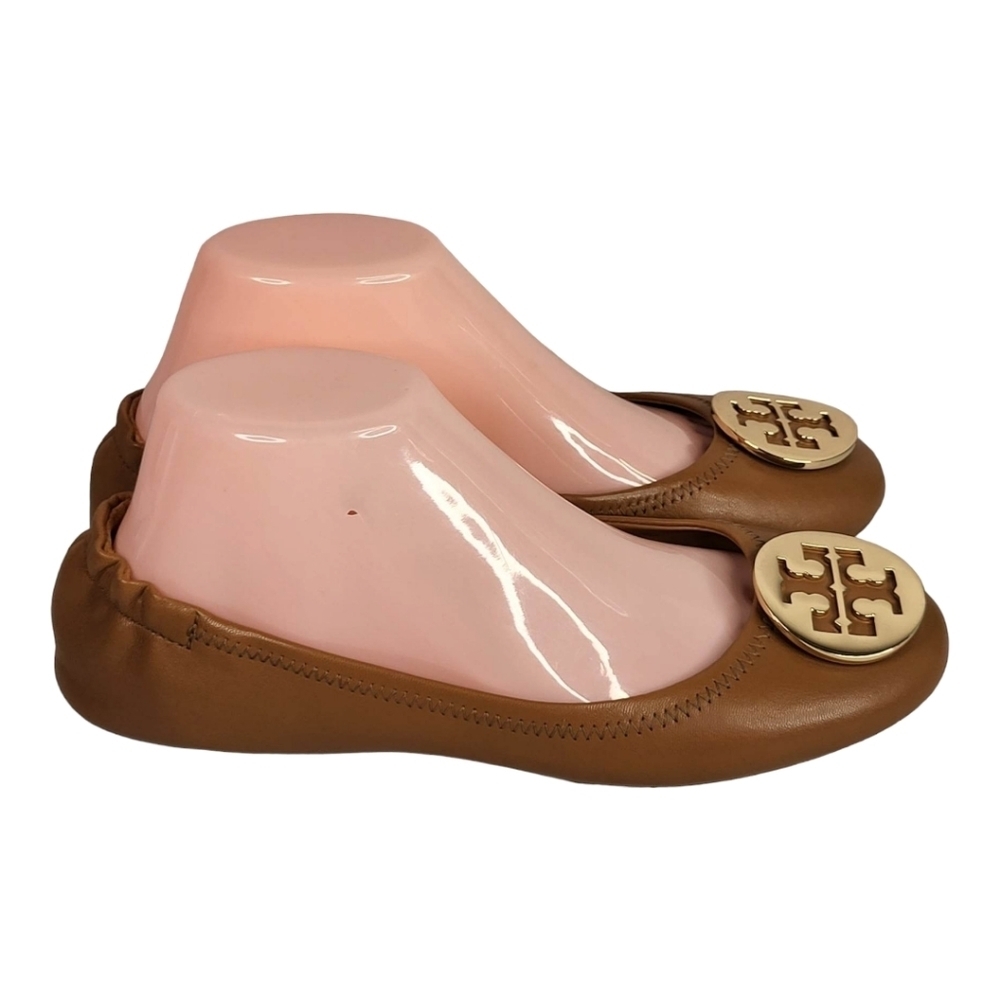 Tory Burch Minnie Royal Tan Leather Travel Ballet Flats‎ Size 8M - Picture 2 of 13
